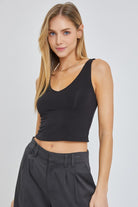 GOLDEN Jenny Cropped Double V-Neck Tank Black