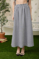 GOLDEN Kimora Gingham Elastic Waist Midi Skirt Black