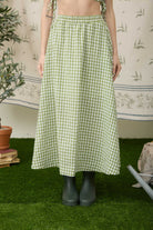 GOLDEN Kimora Gingham Elastic Waist Midi Skirt Green