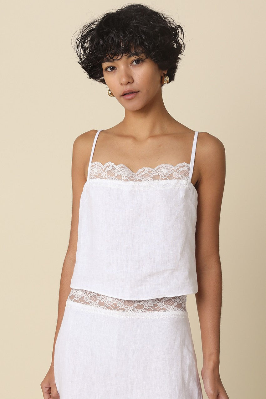 GOLDEN Lacey Linen Lace-trim Cami Top