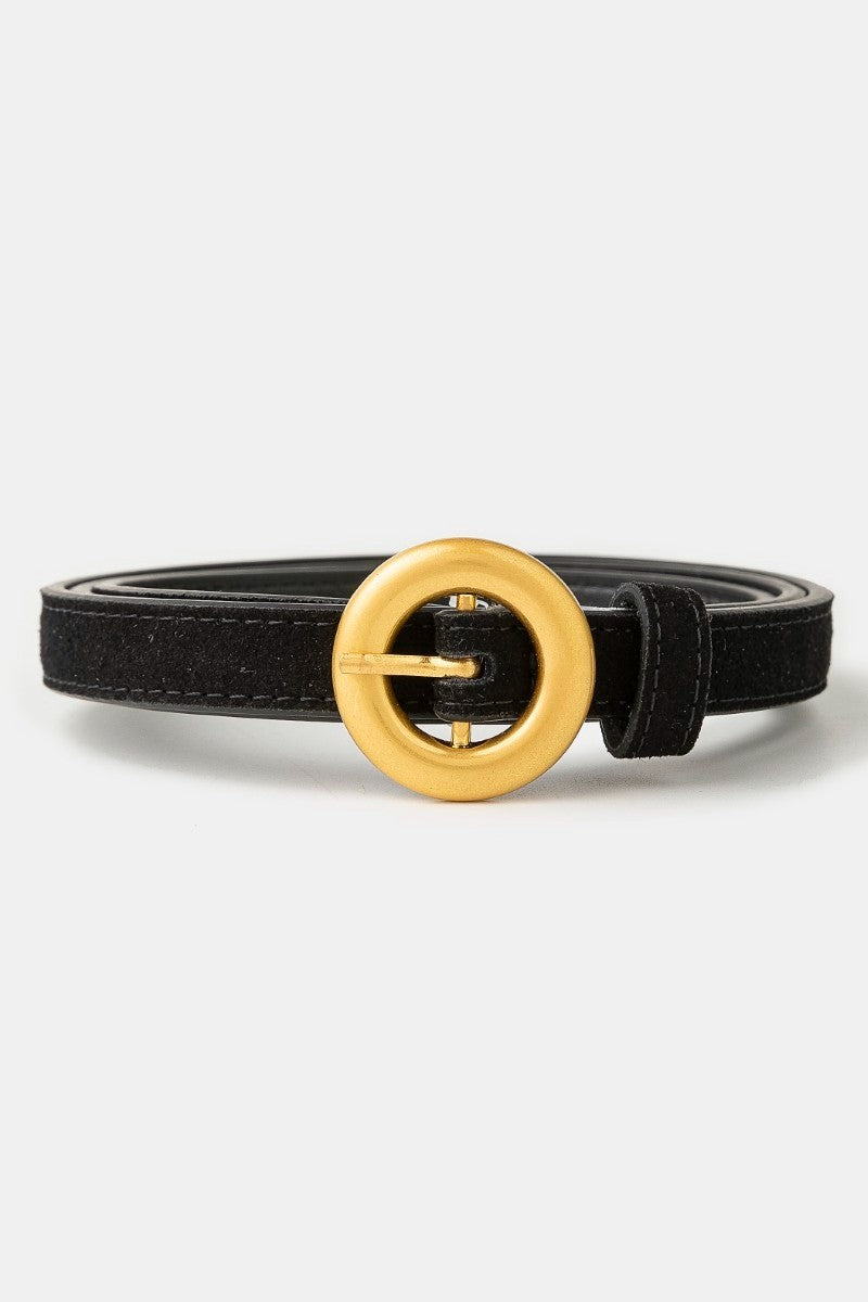 GOLDEN Mahee Skinny Circle Buckle Leather Belt Black