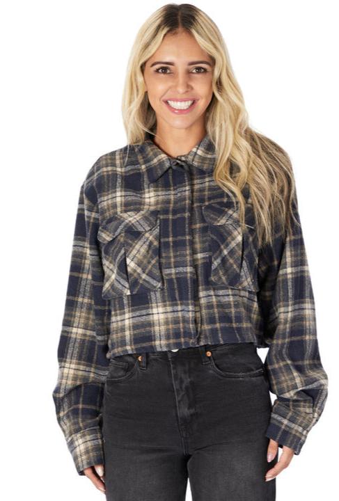 GOLDEN Martha Cropped Plaid Flannel Shirt