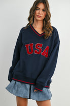 GOLDEN Pepper Crew Neck Graphic Long Sleeve Top Navy Multi