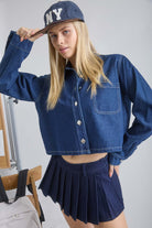 GOLDEN Solaine Collared Button Down Boxy Denim Jacket