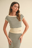 GOLDEN Sybil Striped Pattern Knit Off ShoulderTop