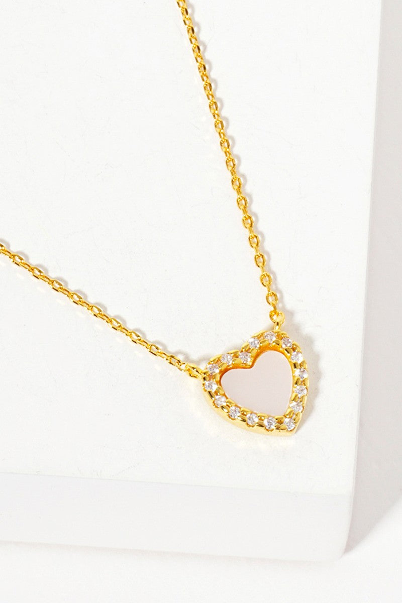 GOLDEN Today & Tomorrows - Gold Dipped Cz Halo Set Shell Heart Pendant Necklace