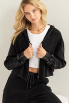 GOLDEN Valerie Zip Up Crop Hoodie Black