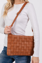 GOLDEN Verenice Leather Basket Weave Hand Bag Brown