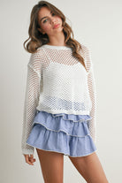 GOLDEN Vesper Long Sleeve See Through Top Ivory