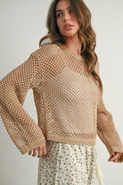 GOLDEN Vesper Long Sleeve See Through Top Taupe