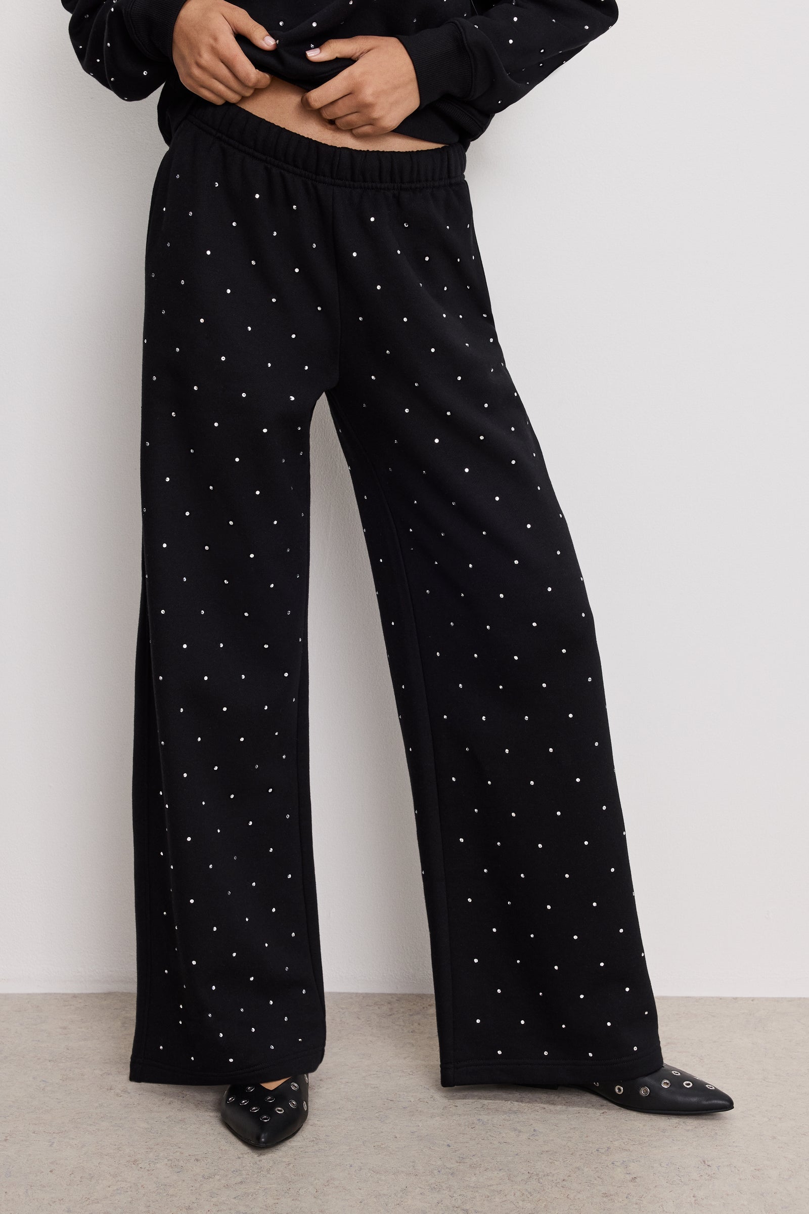 Good American Crystal Wide Leg Sweatpants Black