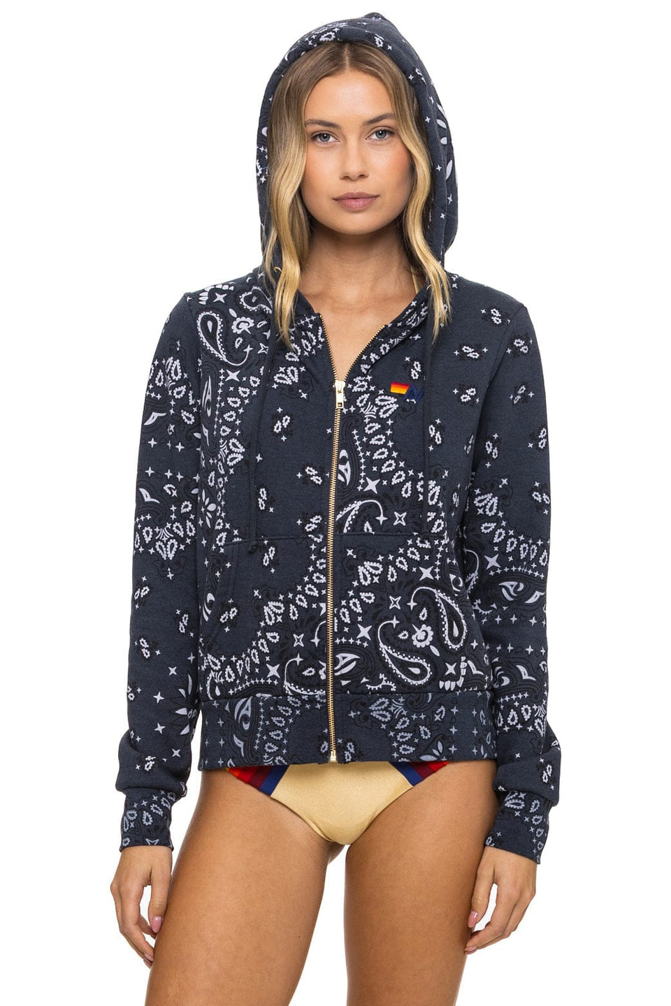 Aviator Nation Bandana Zip Hoodie in Charcoal