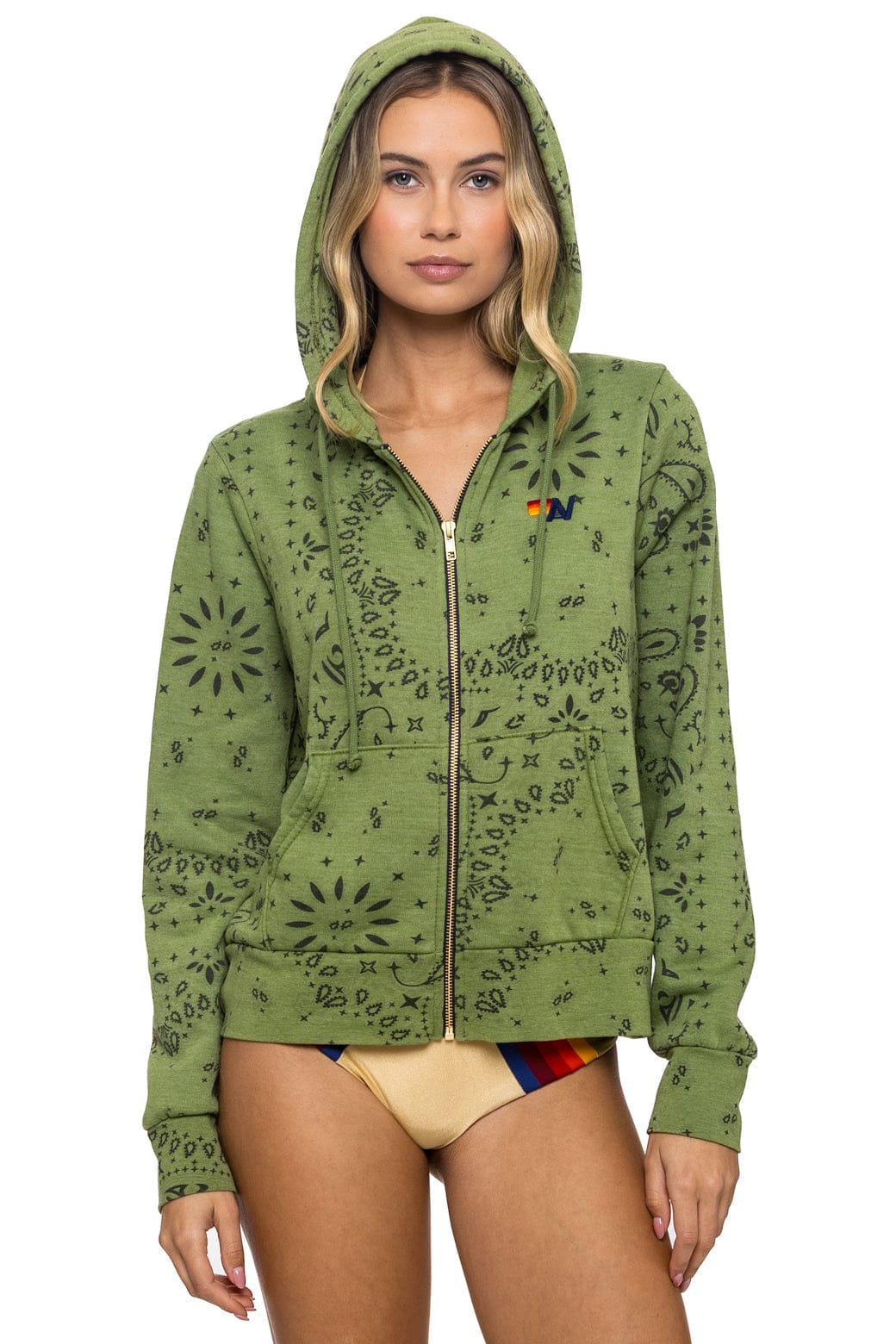 Aviator Nation Bandana Zip Hoodie in Jungle Green