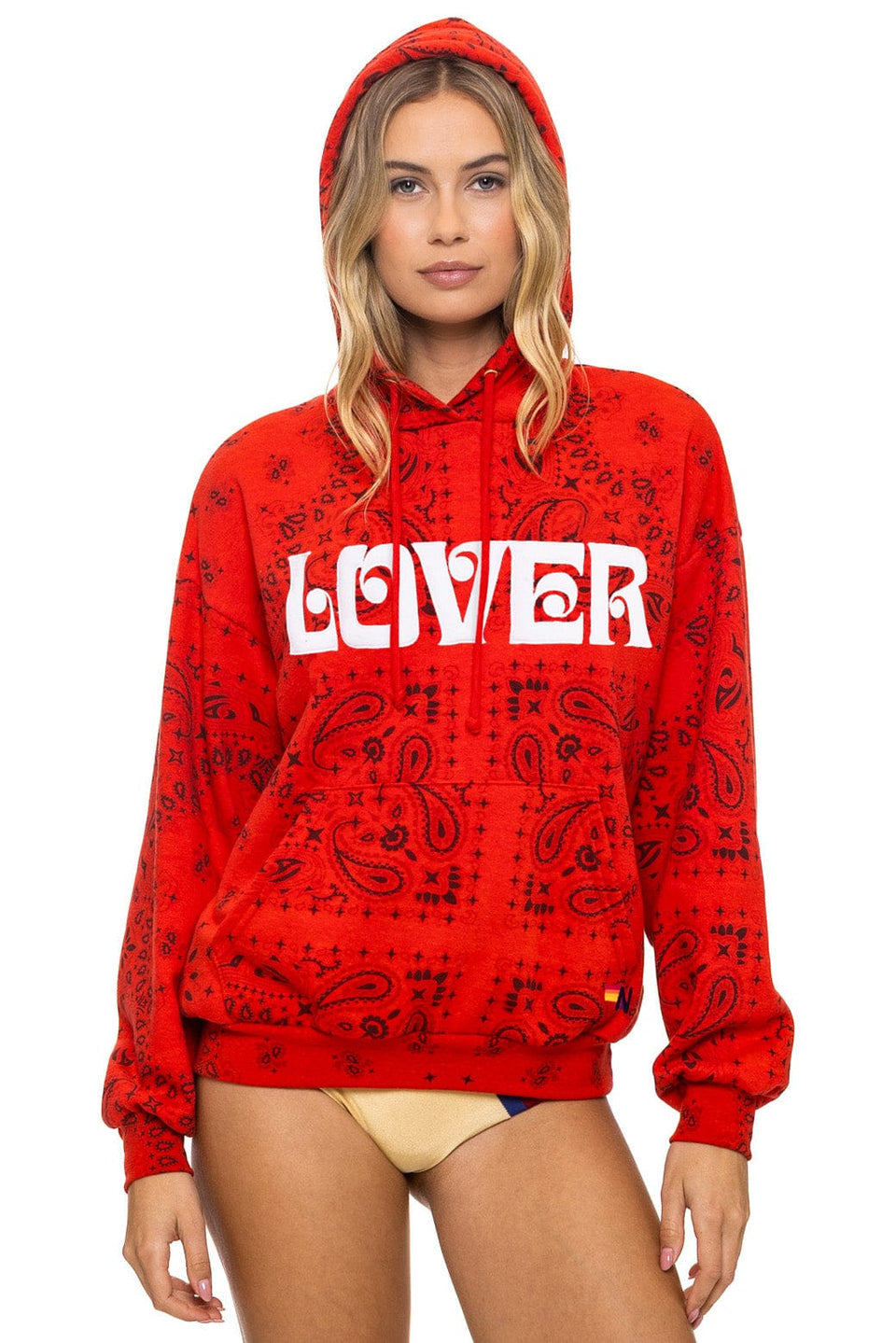 Aviator Nation Bandana Lover Relaxed Pullover Hoodie in Flash Red