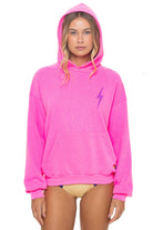 Aviator Nation Bolt Stitch Pullover Hoodie Relaxed in Neon Pink/Purple