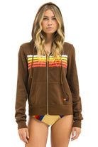 Aviator Nation 5 Stripe Zip Hoodie - Chocolate/White Neon