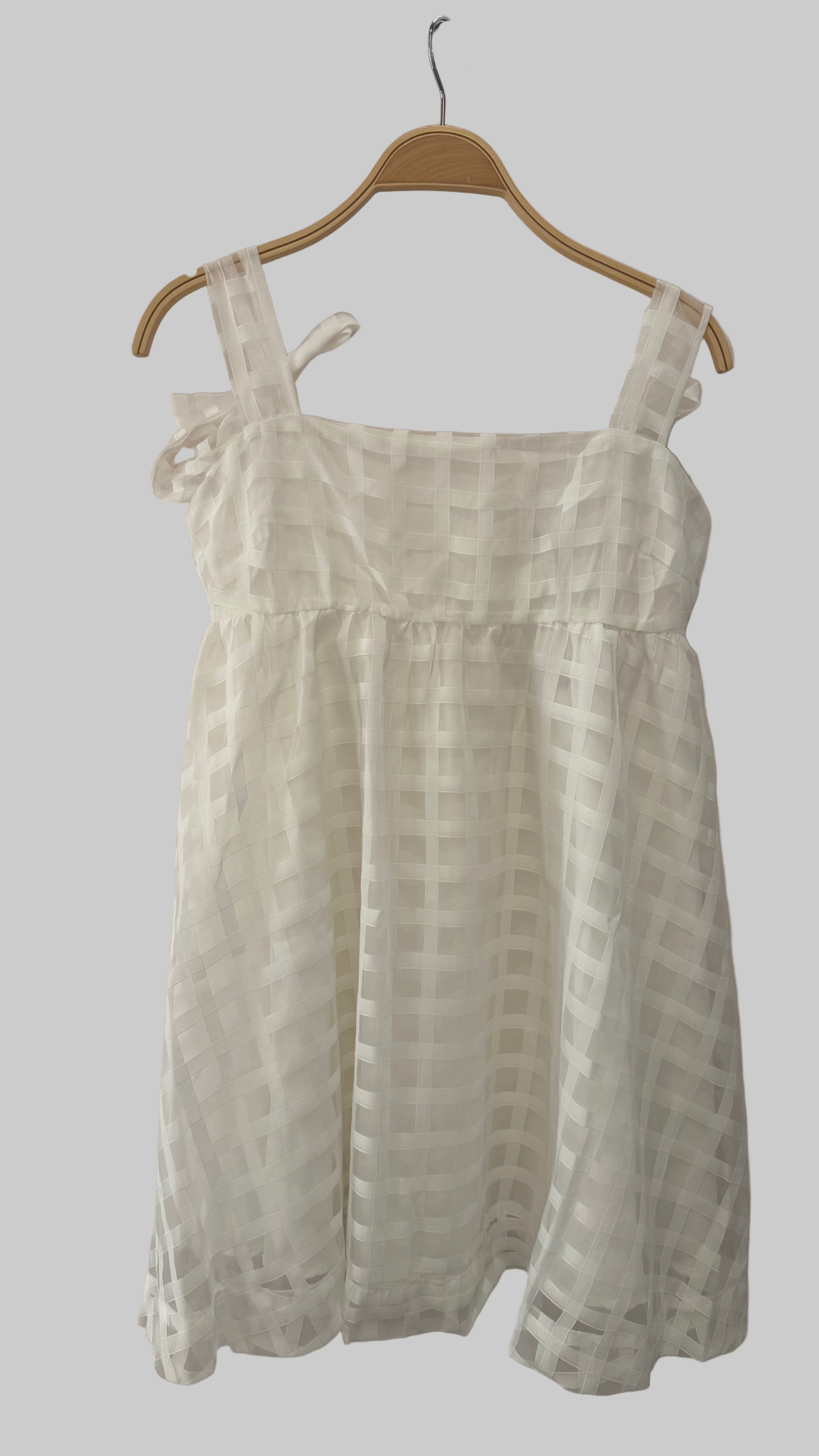 GOLDEN Sunday White Plaid Organza Babydoll Dress