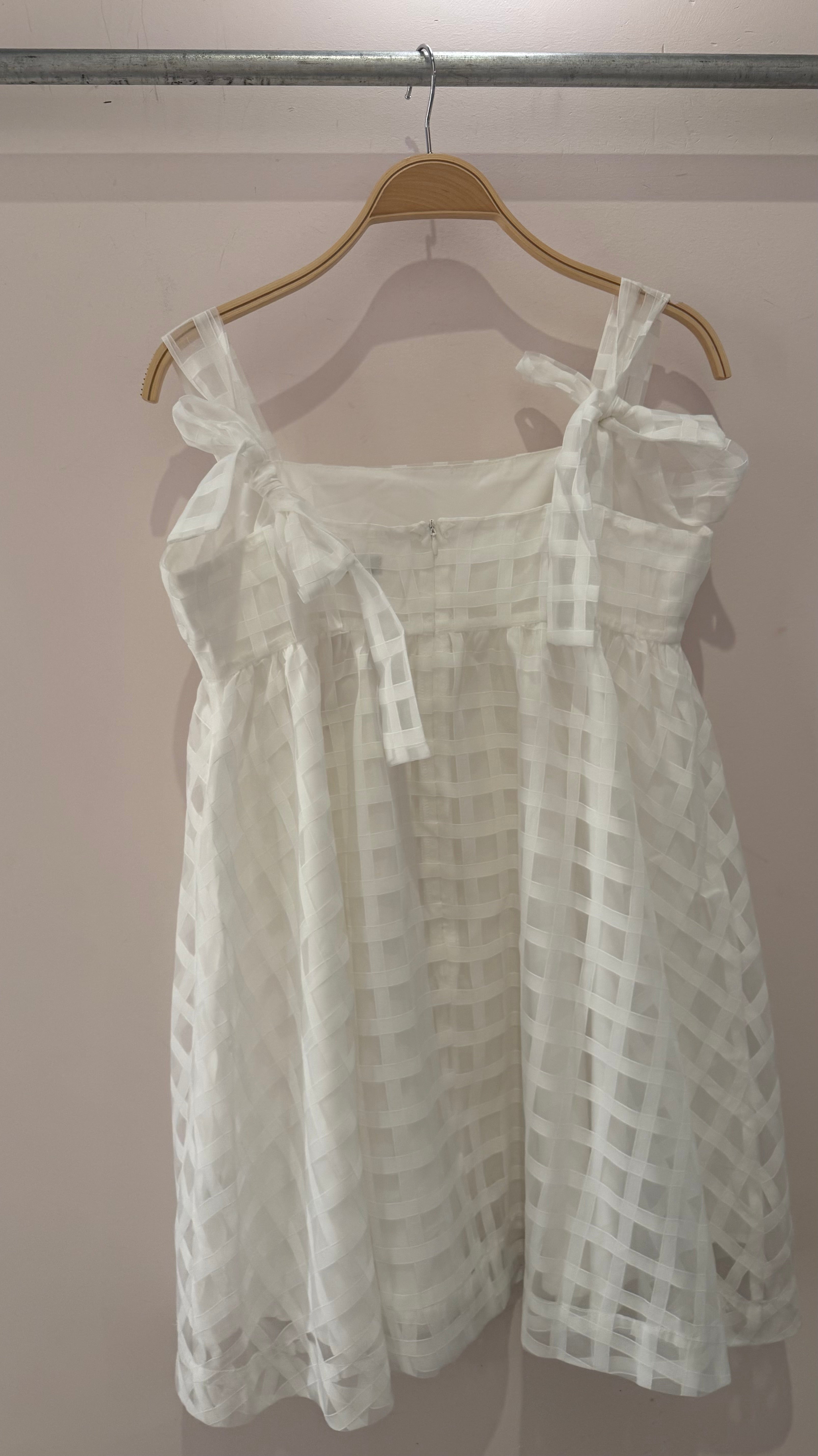 GOLDEN Sunday White Plaid Organza Babydoll Dress White / M GOLDEN Sunday White Plaid Organza Babydoll Dress White / M