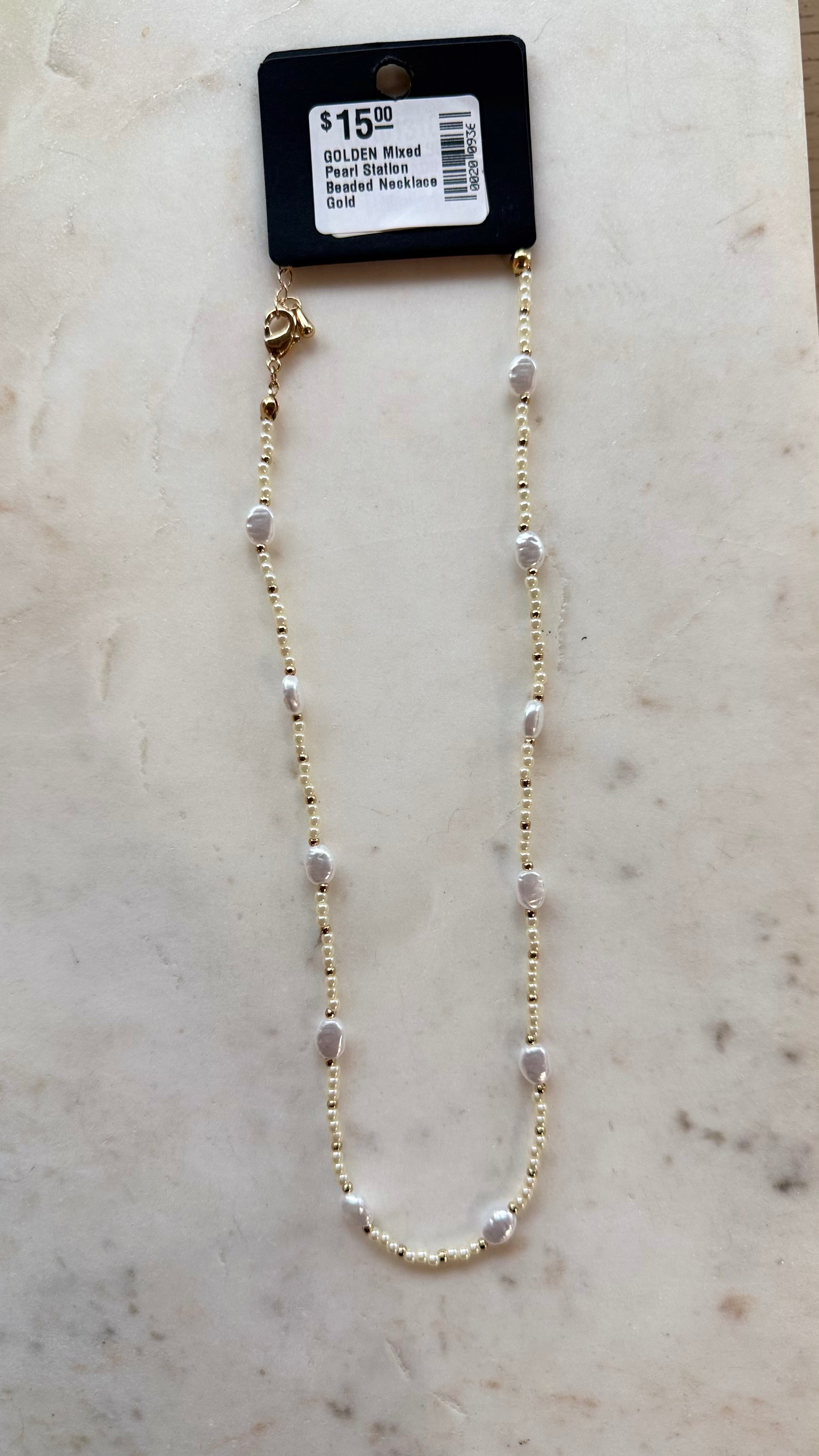 GOLDEN Mixed Pearl Station Beaded Necklace