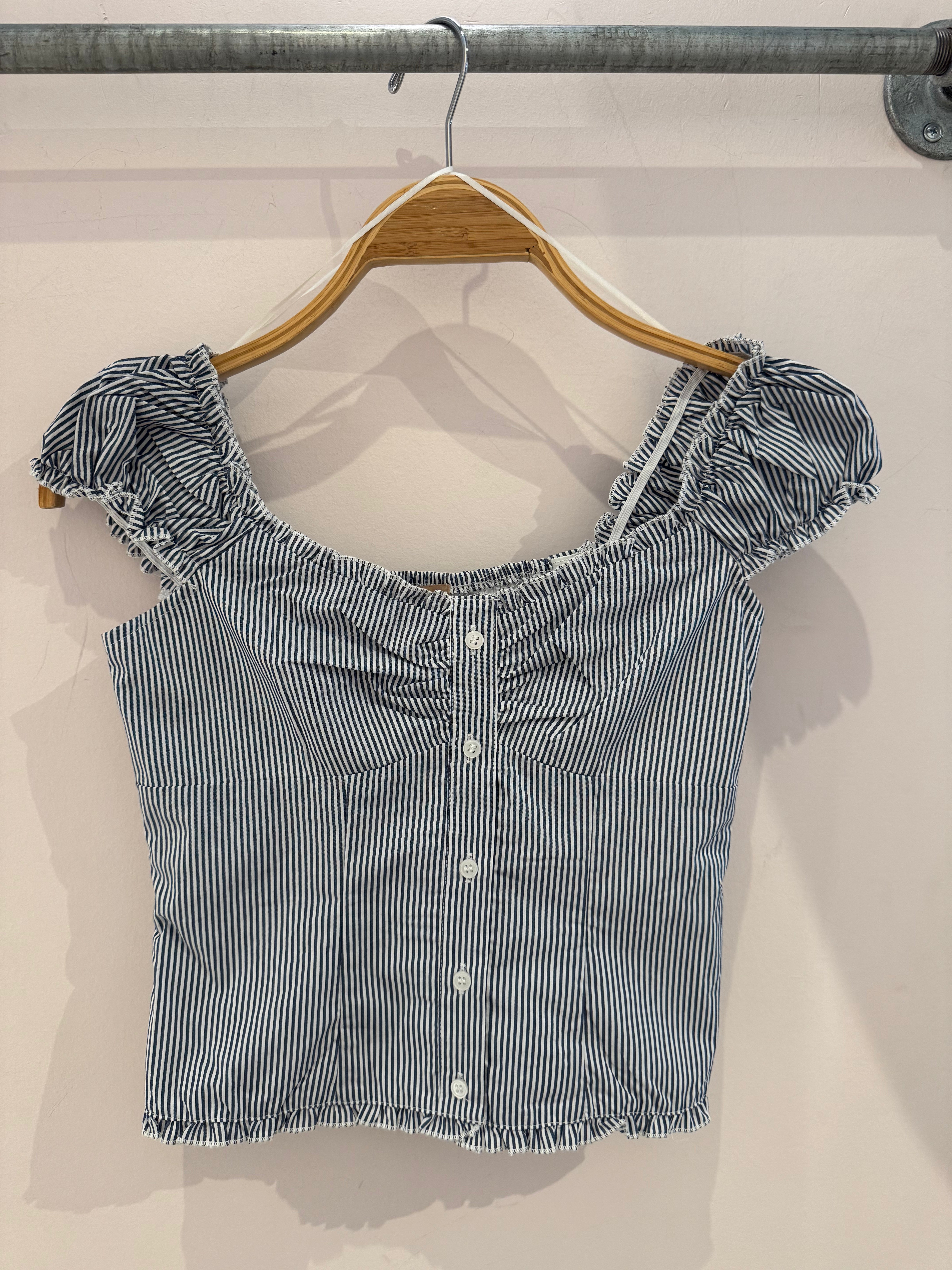 GOLDEN Jammie Button Up Puff Sleeve Top in Blue