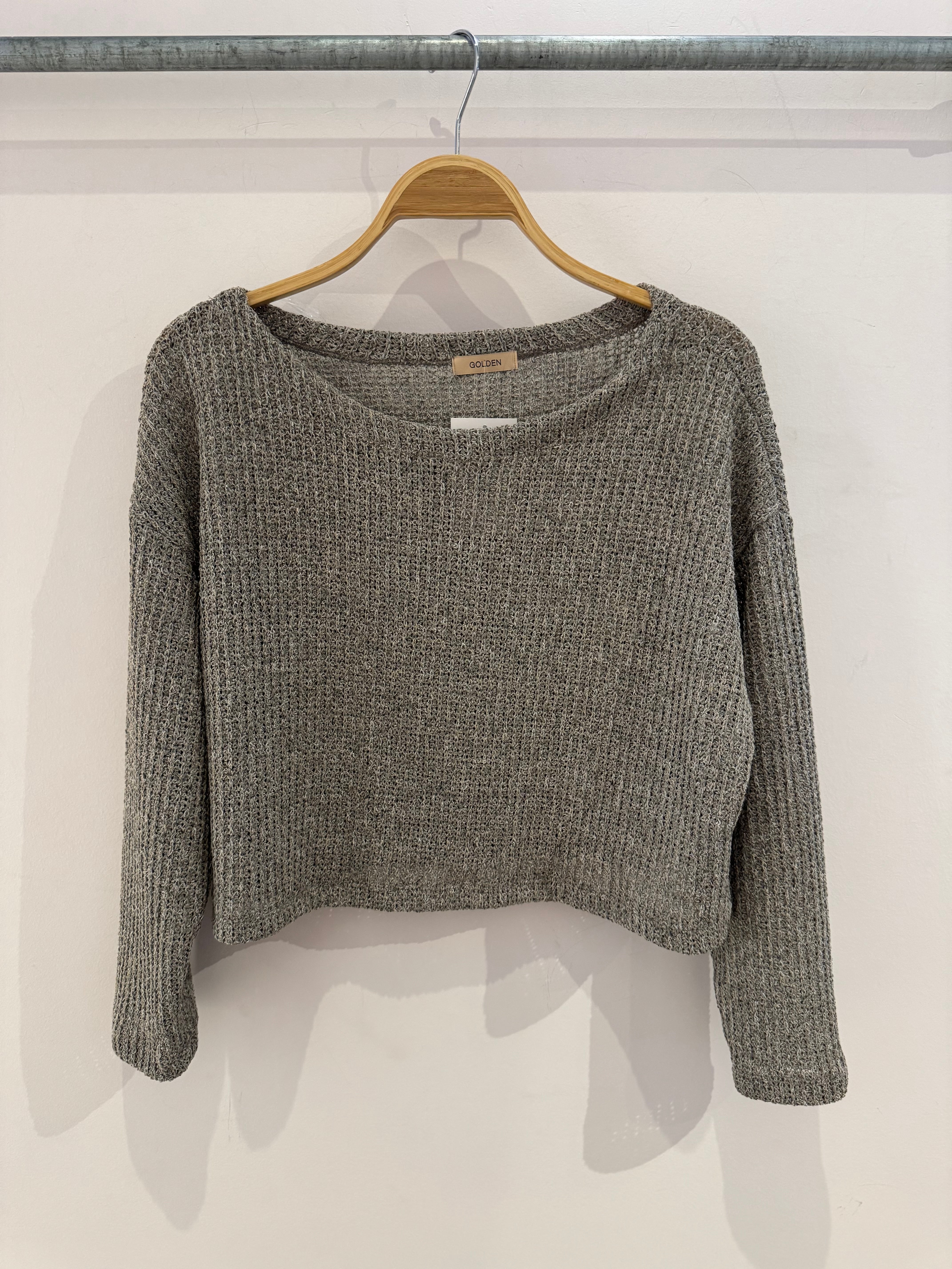 Golden Solara Woven Knit Cropped Sweater