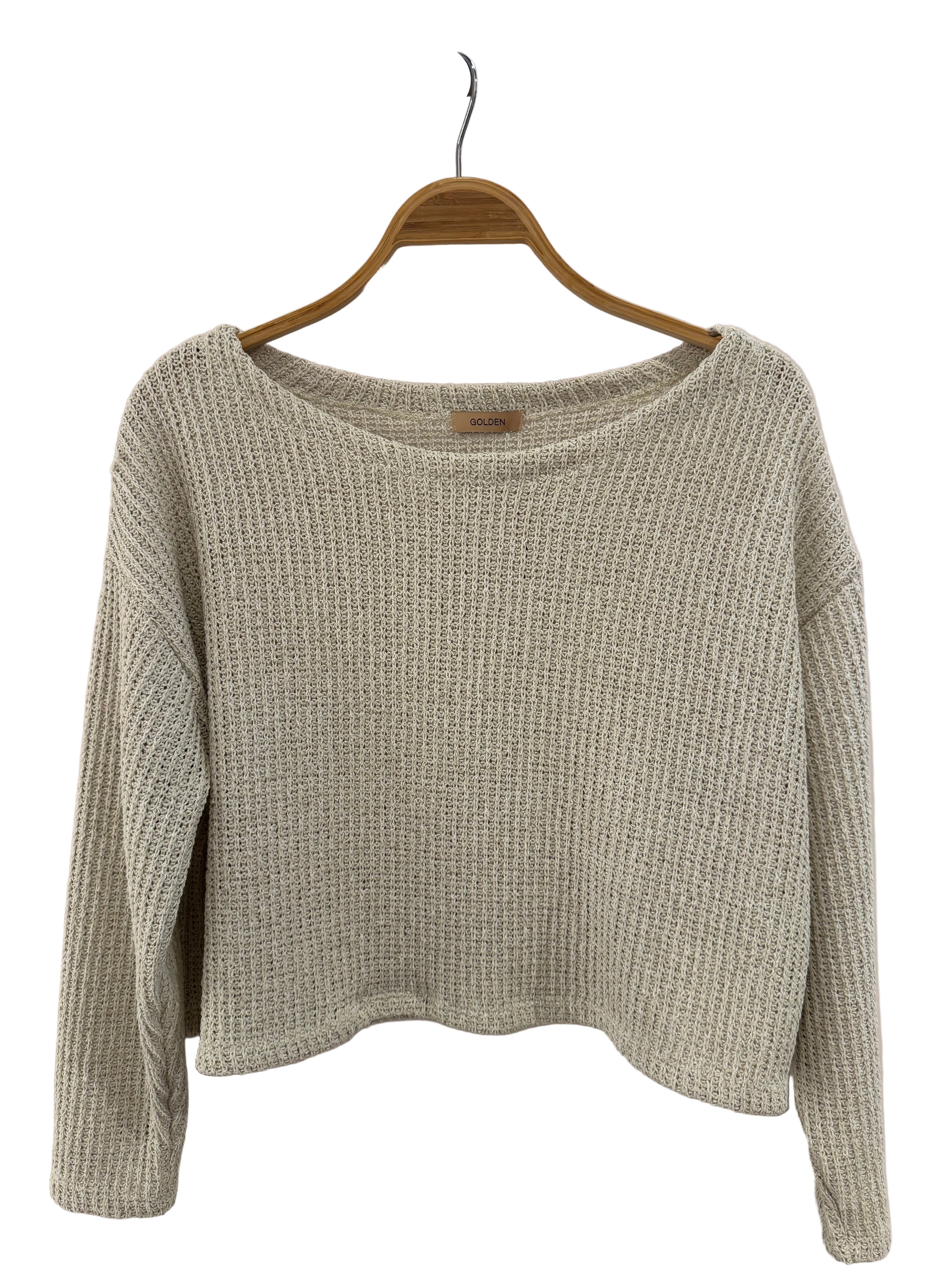 Golden Solara Woven Knit Cropped Sweater - Taupe