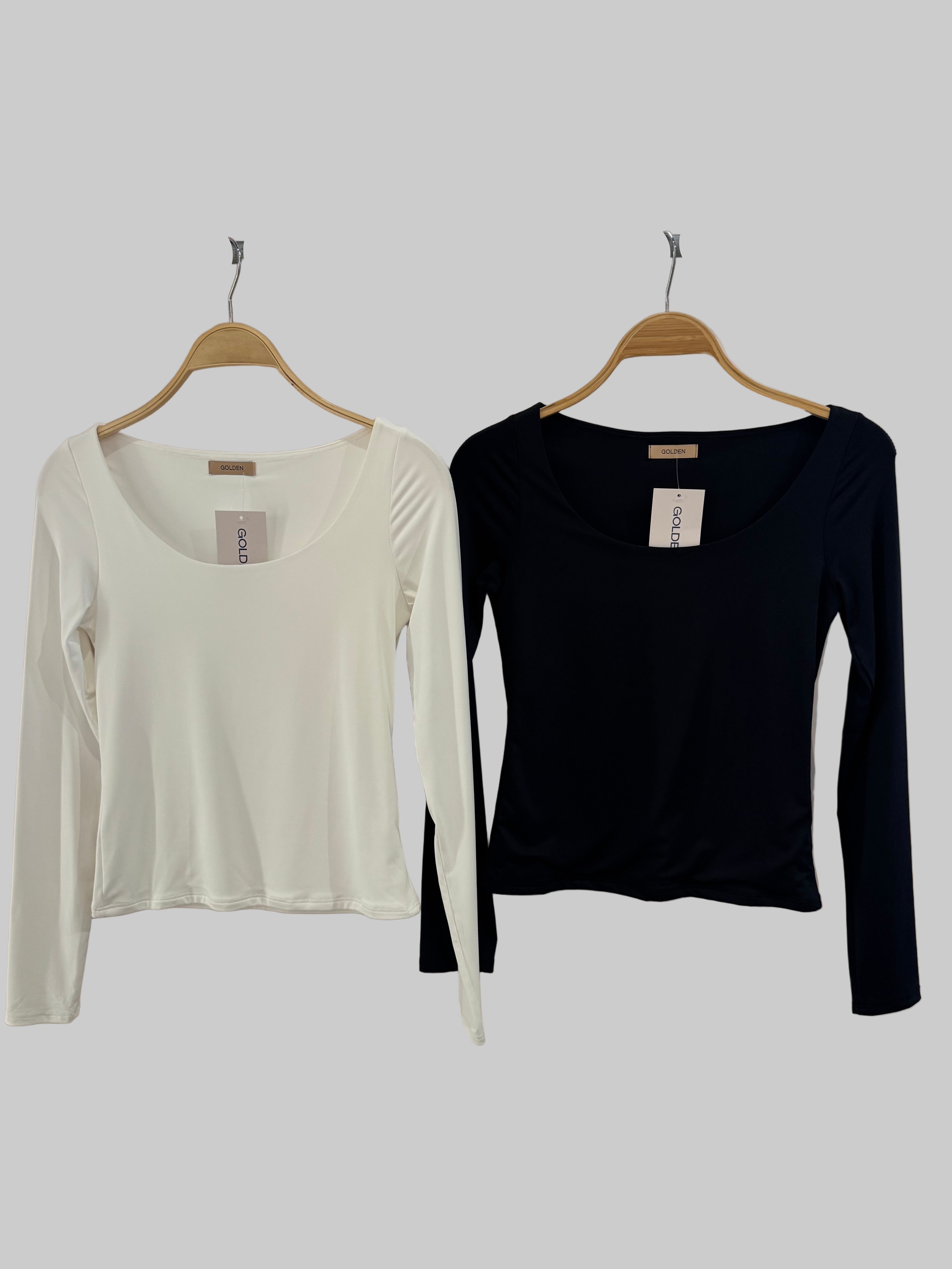 Golden Zephyra Butter Knit Double Layer Scoop Neck Top - Black