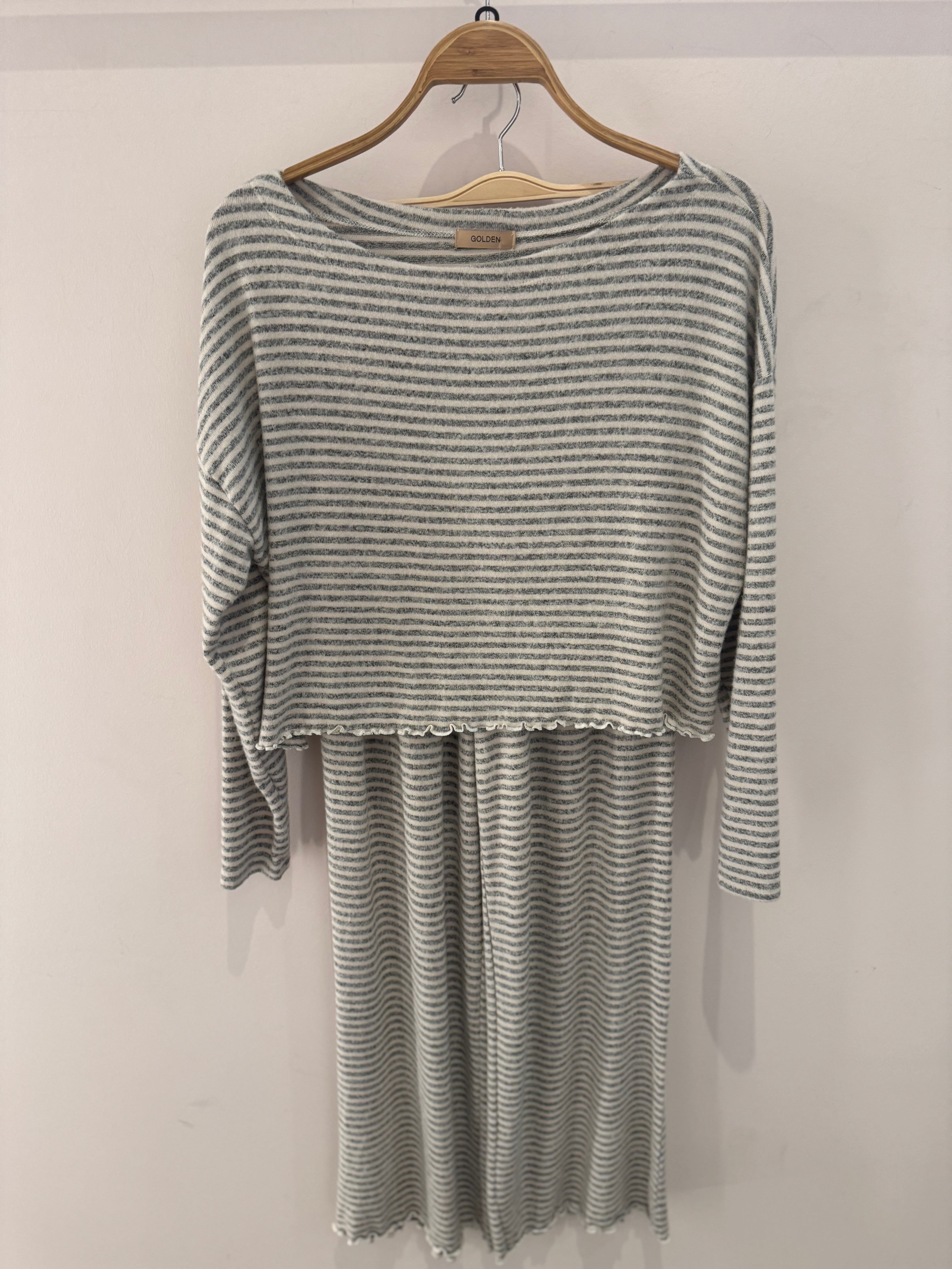 Golden Elaris Brushed Stripe Top and Pant Set - Oat Charcoal