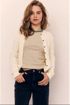 GOLDEN Anaise Round Neck Cable Cardigan Ivory