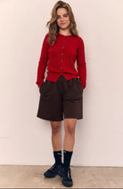 GOLDEN Anaise Round Neck Cable Cardigan Red