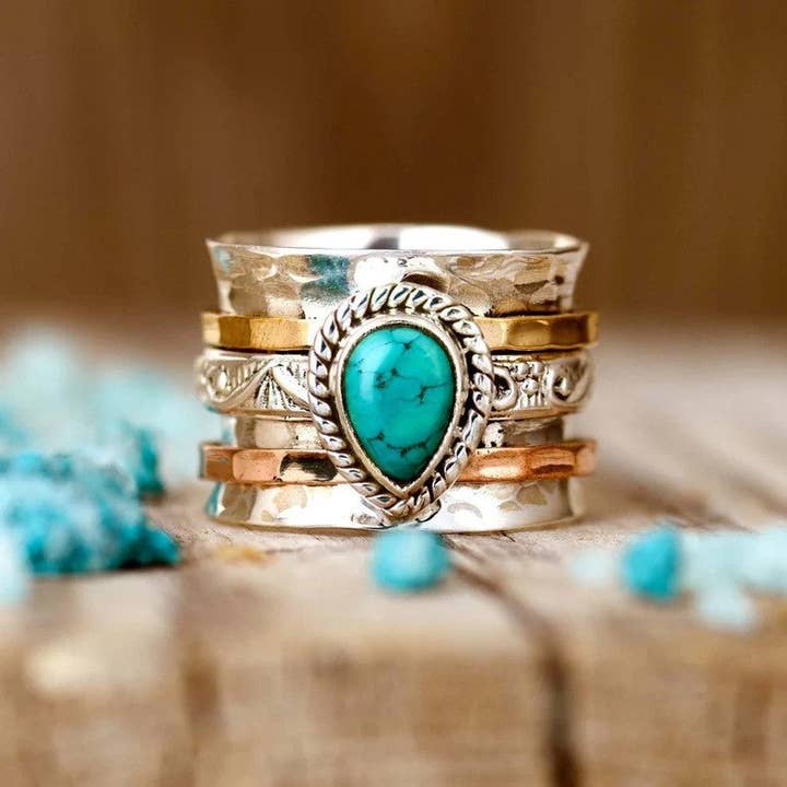 JOSSLYN by Wall to Wall Teardrop Natural Turquoise Statement Ring | 40R116