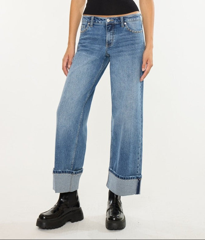 Kan Can USA Mid Rise Studded Wide Leg