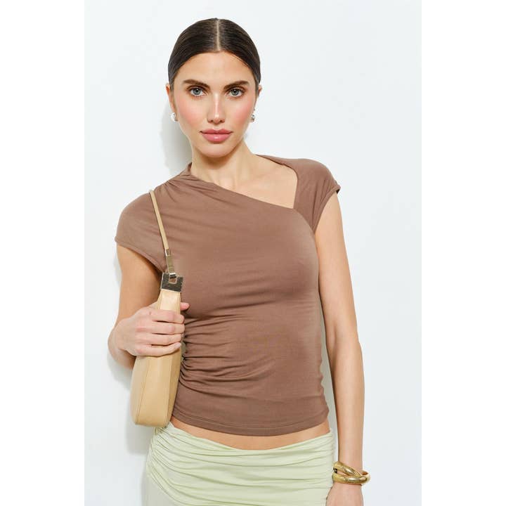 Loucia Petra Short Sleeve Asymmetrical Draped Top