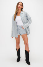 Show Me Your Mumu Lincoln Shirt Jacket Embellished - Light Indigo