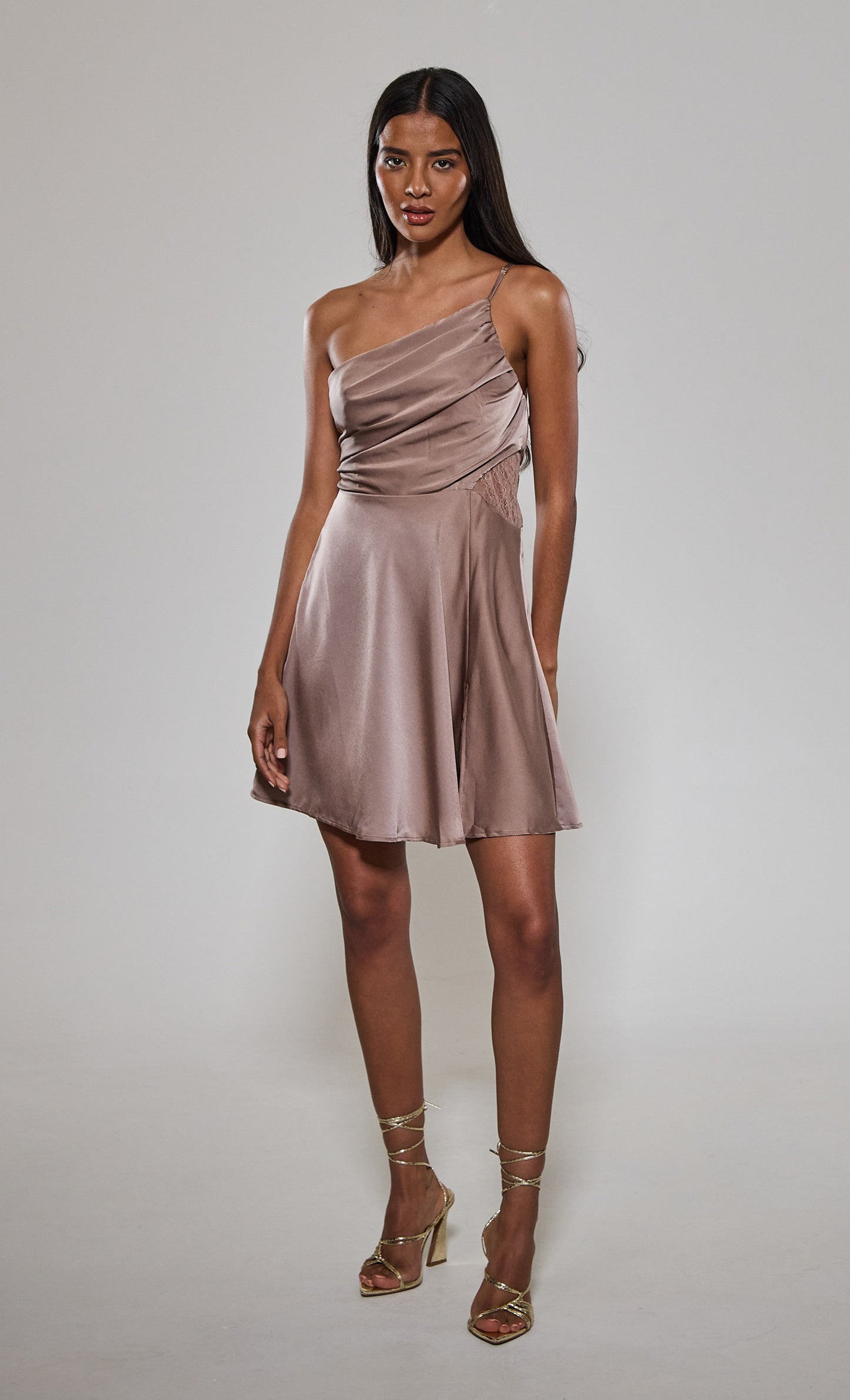 Rare London One Shoulder Satin Mini Dress