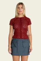 Find Me Now Harmony Checkered S/S Top Intense Rust