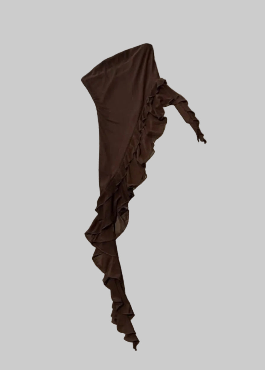 YAZ. Haze Assymetric Long Draped Ruffle Tube Top by YAZ.