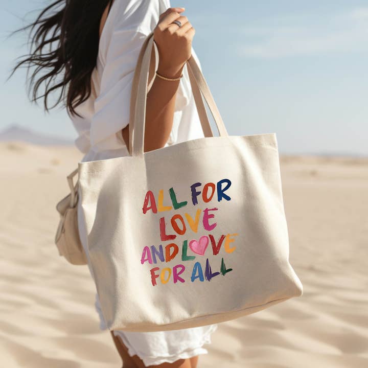 Petitrue Love All Tote Bag - Lgbtq Rainbow Pride Canvas Tote Bag