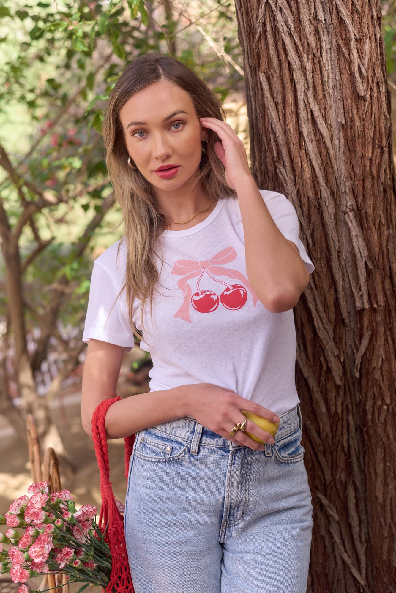 PROJECT SOCIAL T Double Cherries Baby Tee White