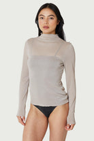 Find Me Now Light Lurex Mesh Mock Neck Champagne