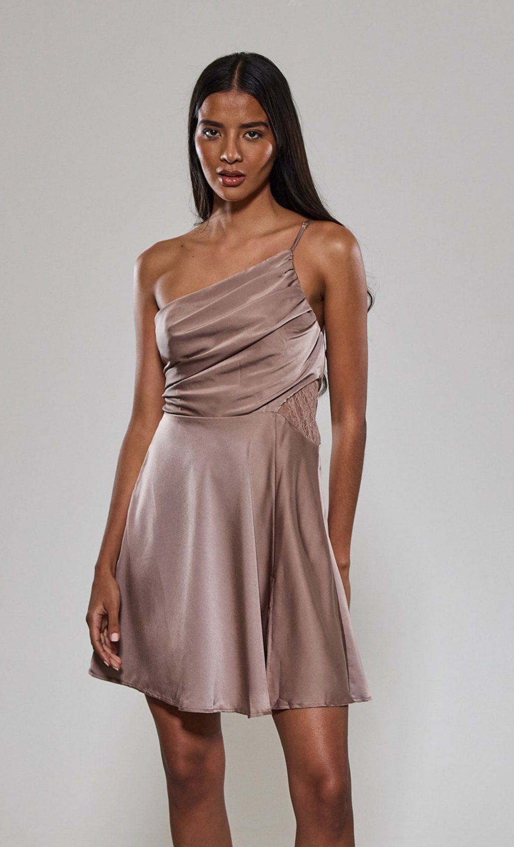 Rare London One Shoulder Satin Mini Dress