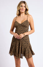 SAGE THE LABEL Be Fierce Leopard Godet Mini Dress