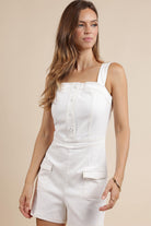 SAGE THE LABEL Self Control Stretch Twill Romper w/ Contrast Stitching