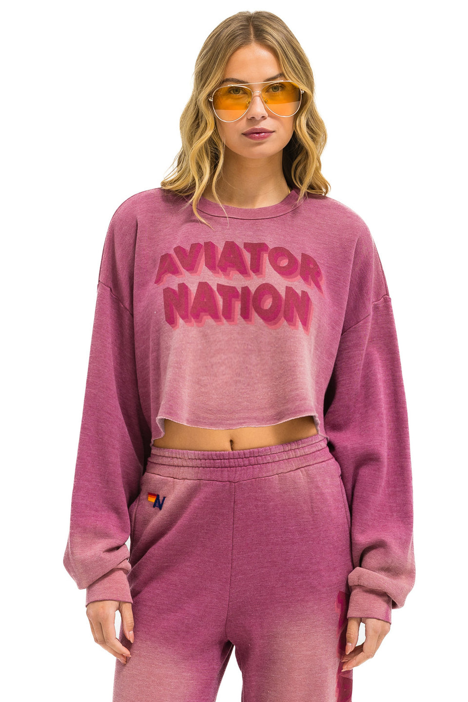 Aviator Nation An 3D Cropped Crew Sweatshirt Relaxed