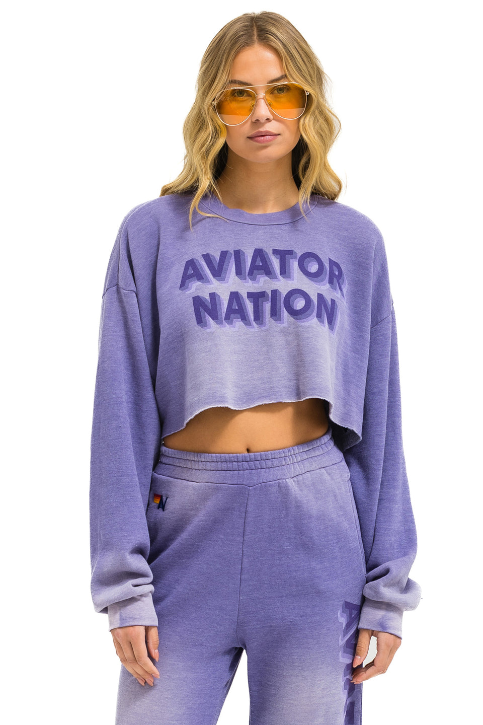 Aviator Nation An 3D Cropped Crew Sweatshirt Relaxed Faded Grape