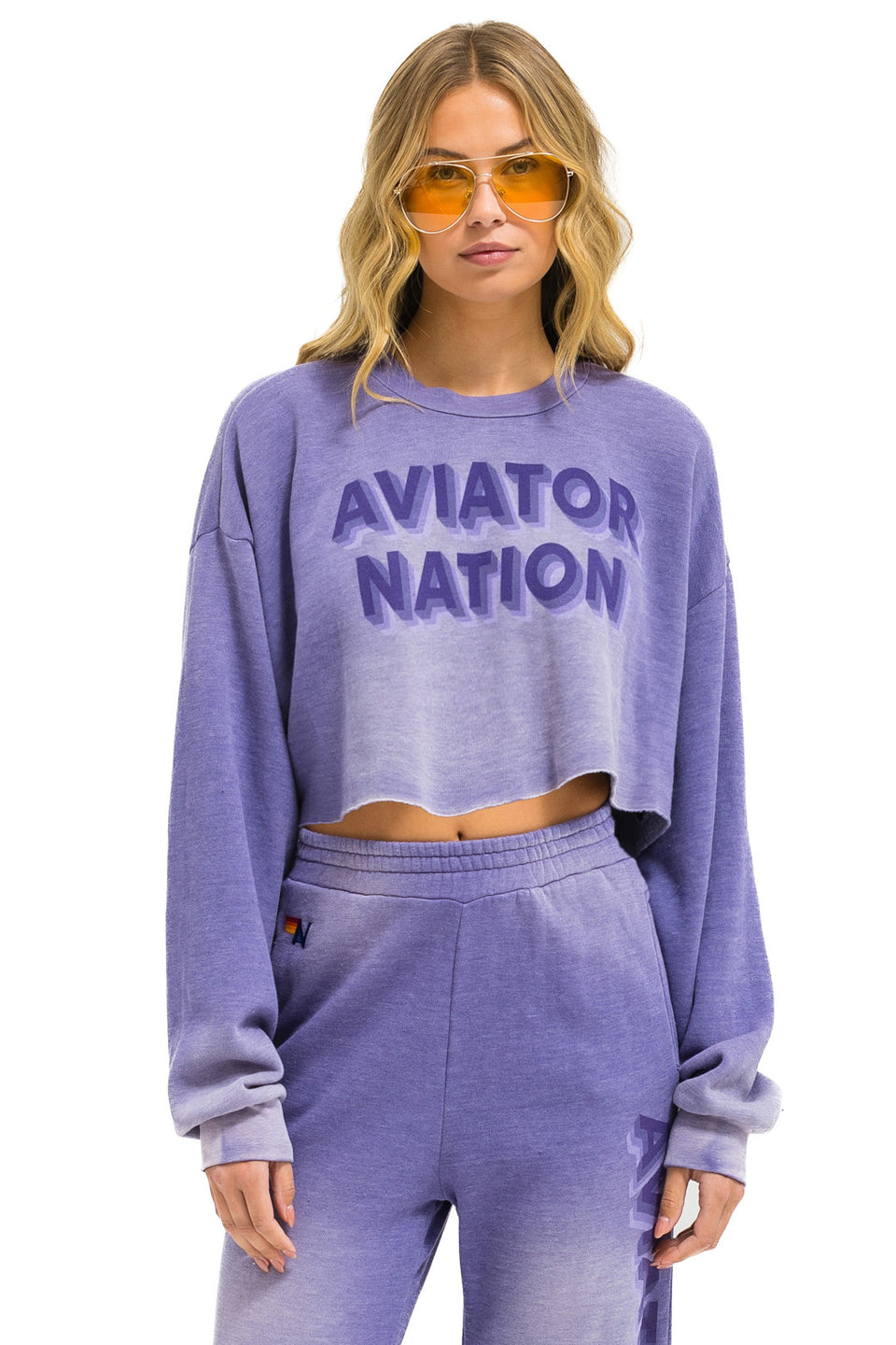 Aviator Nation An 3D Cropped Crew Sweatshirt Relaxed - Faded Grape