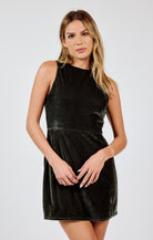 Sadie & Sage Midnight Oil Velvet Mini Dress Dark Moss