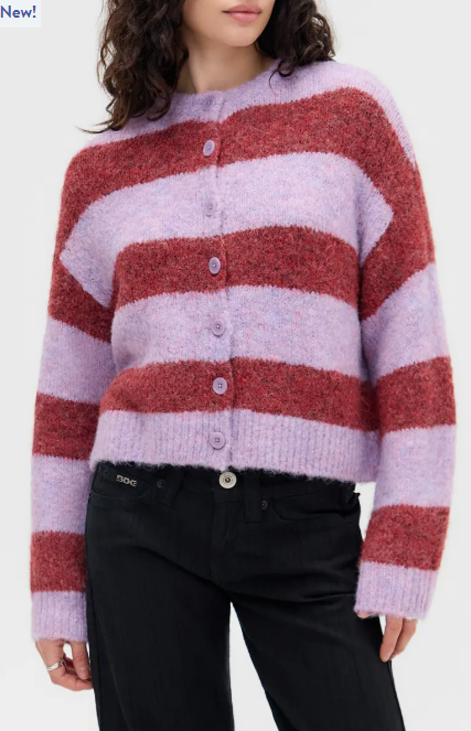 BDG Dakota Stripe Cardigan Pink Stripe