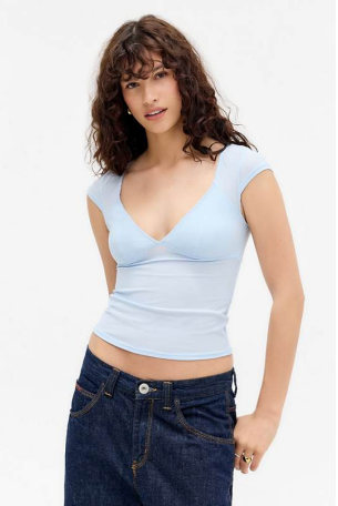 BDG Je T'Aime Cap Sleeve Light Blue