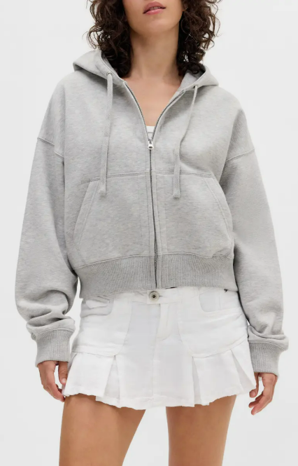 BDG Cropped Zip Hoodie Grey